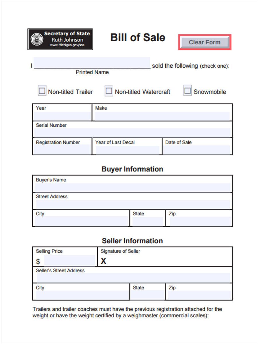 Trailer Bill of Sale Form 6 Free Documents in Word PDF