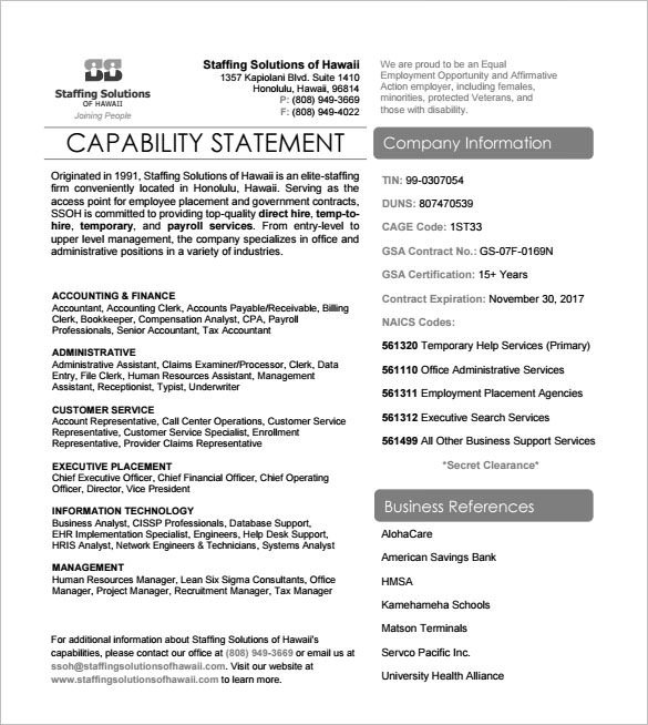 14 Capability Statement Templates PDF Word Pages