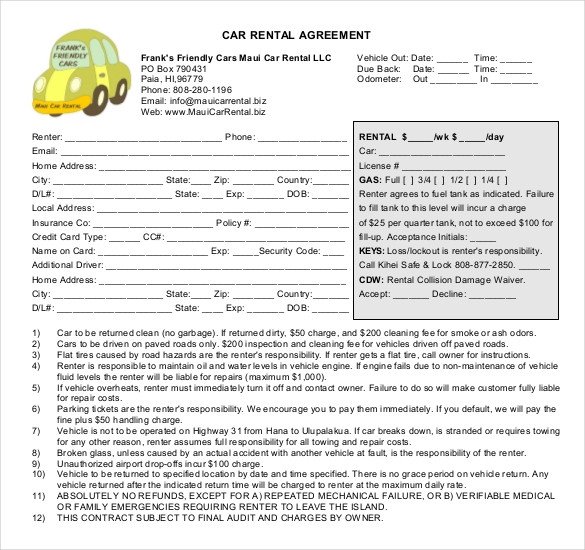Car Rental Agreement 12 Free Word PDF Documents