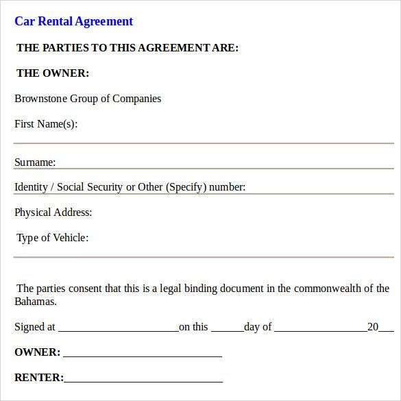 Car Rental Agreement Templates 12 Free Documents in PDF