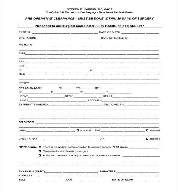 27 Sample Medical Clearance Forms