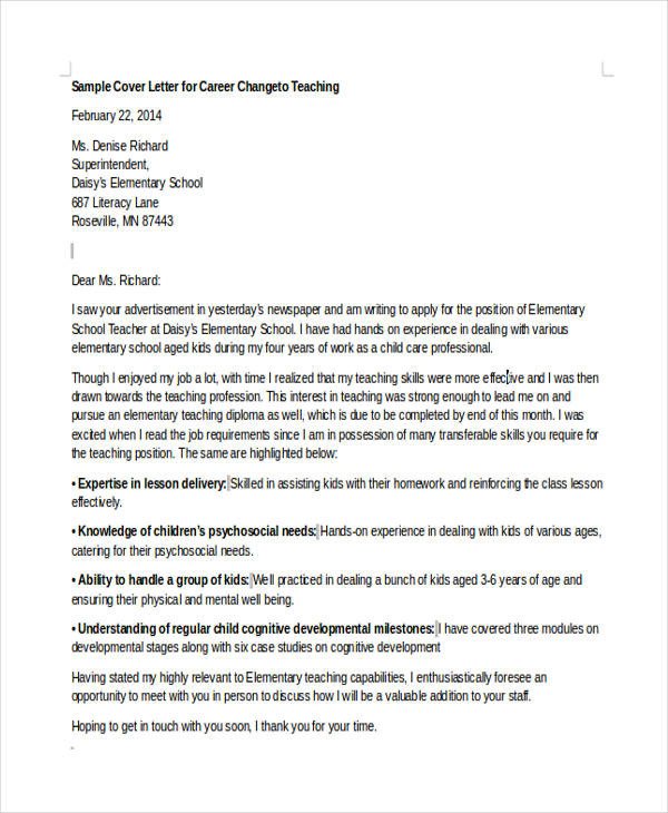6 Career Change Cover Letter Free Sample Example