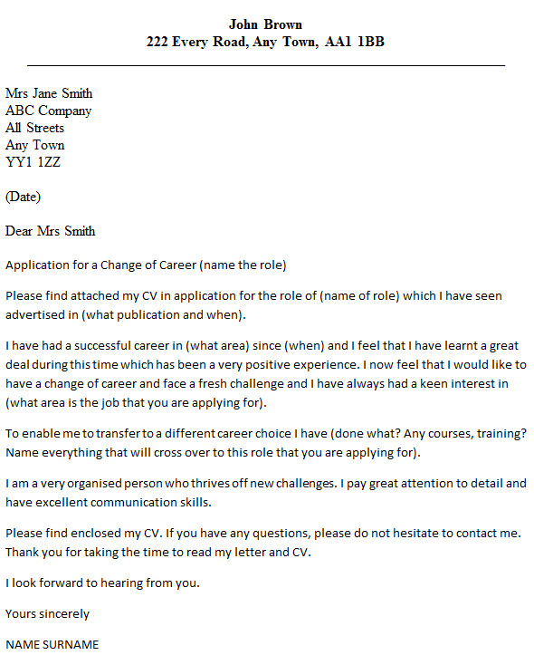 Career Change Cover Letter Example icover