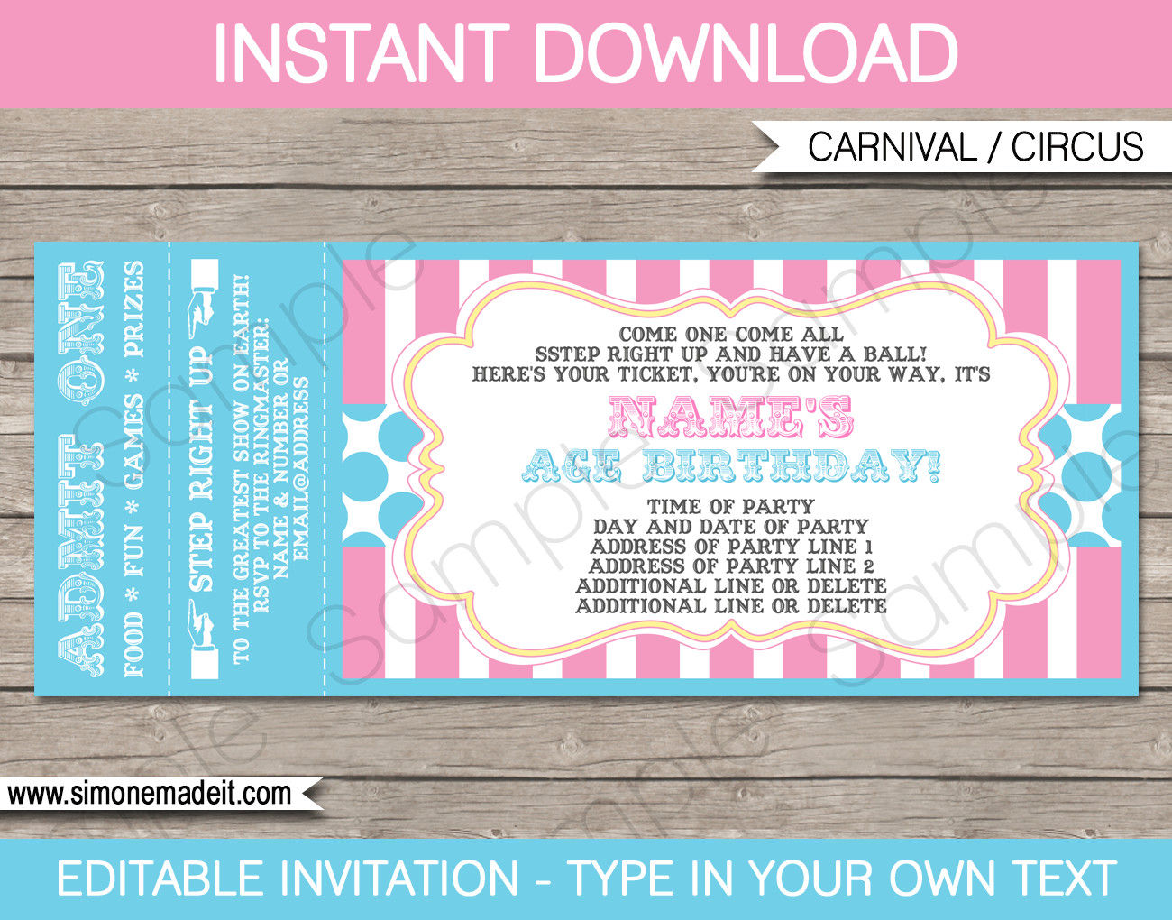 Carnival Party Ticket Invitations Template