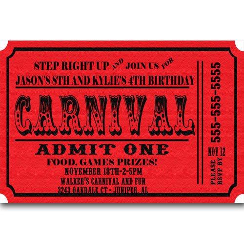 Carnival Ticket Birthday Party Invitations Announcement