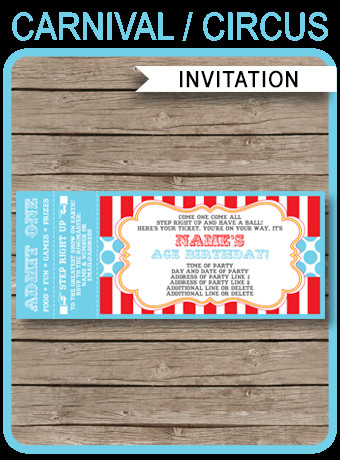 Circus Party Ticket Invitation Template