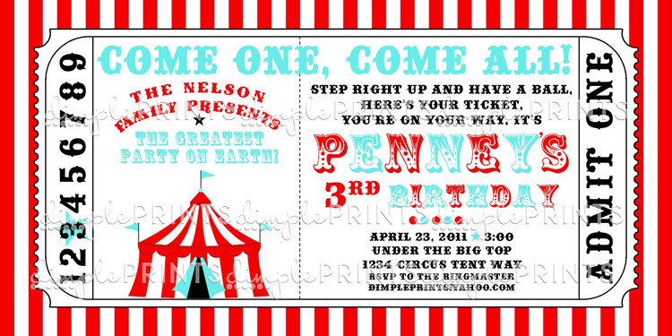 Circus Tent Ticket Printable Invitation Dimple Prints Shop