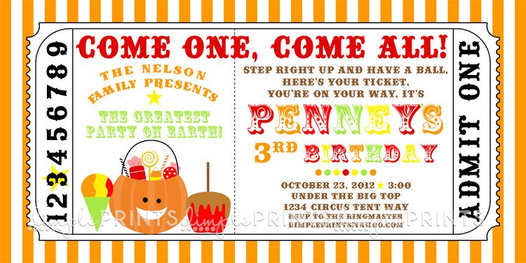 Fall Carnival Printable Ticket Invite Dimple Prints Shop