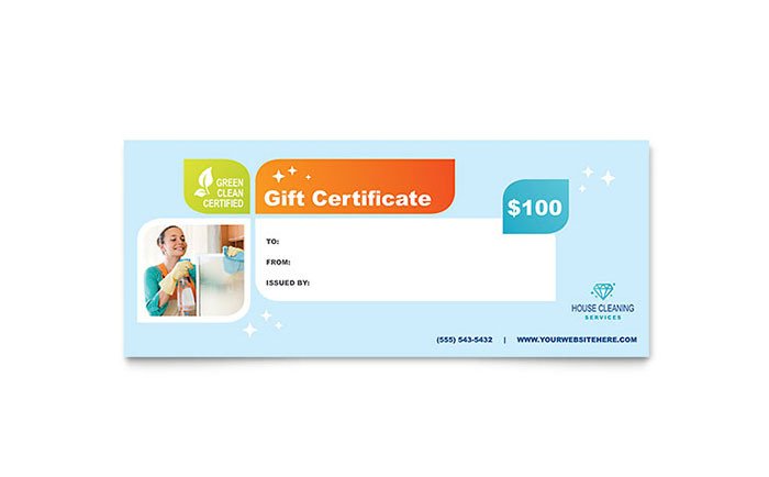 Cleaning Services Gift Certificate Template Design