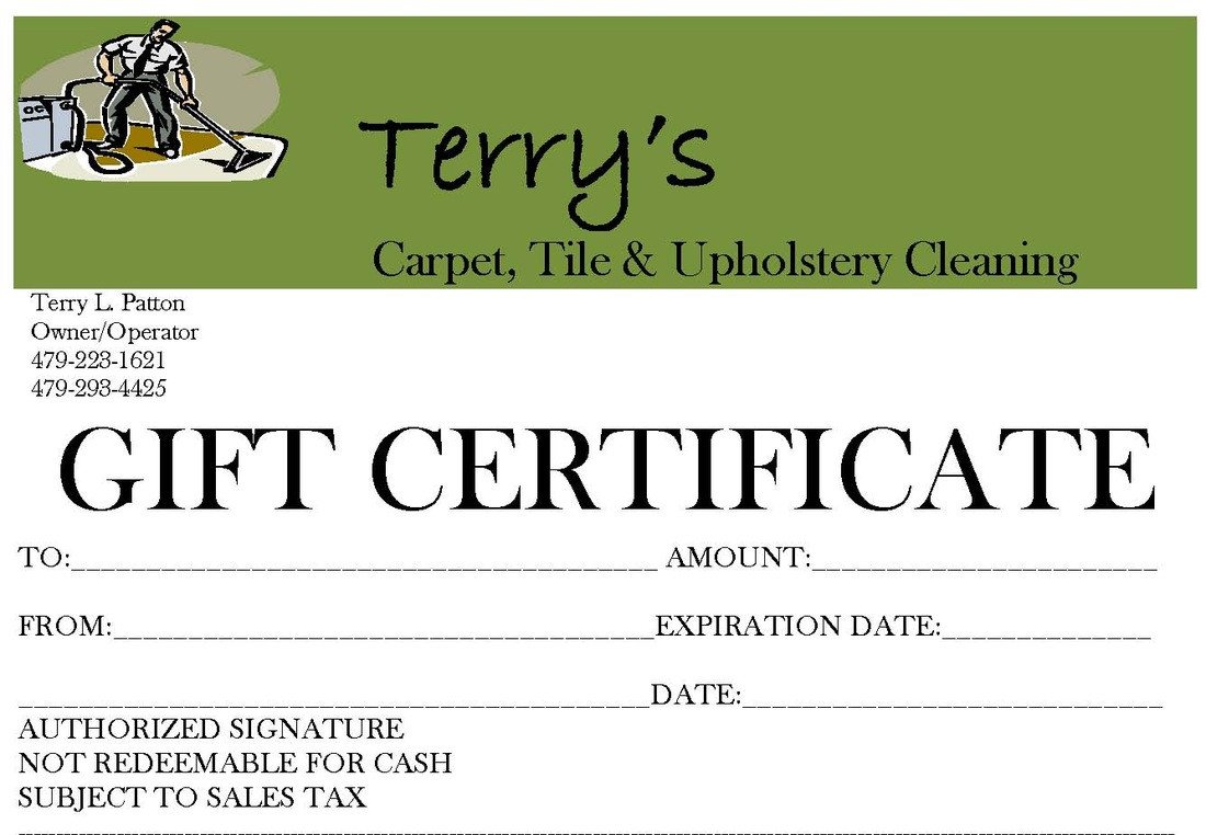 Gift Certificate available for Terry s Carpet Tile