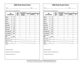 ASB Cash Count Form by Candice Renaker