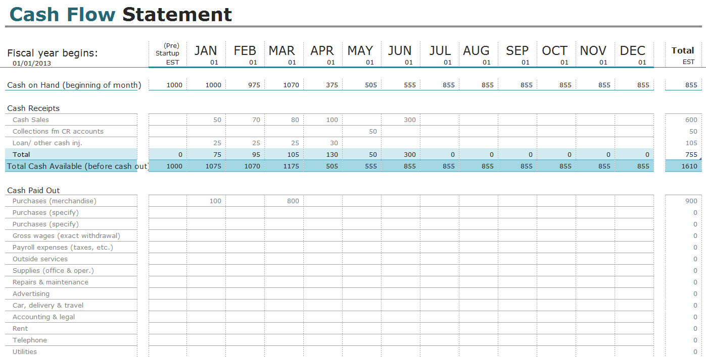 Free Cash Flow Statement Templates for Excel
