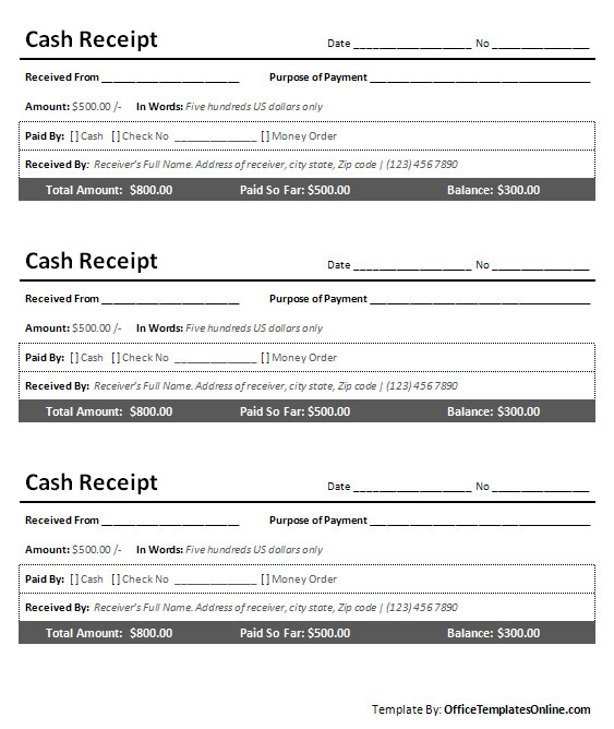 Printable Cash Receipt for MS Word