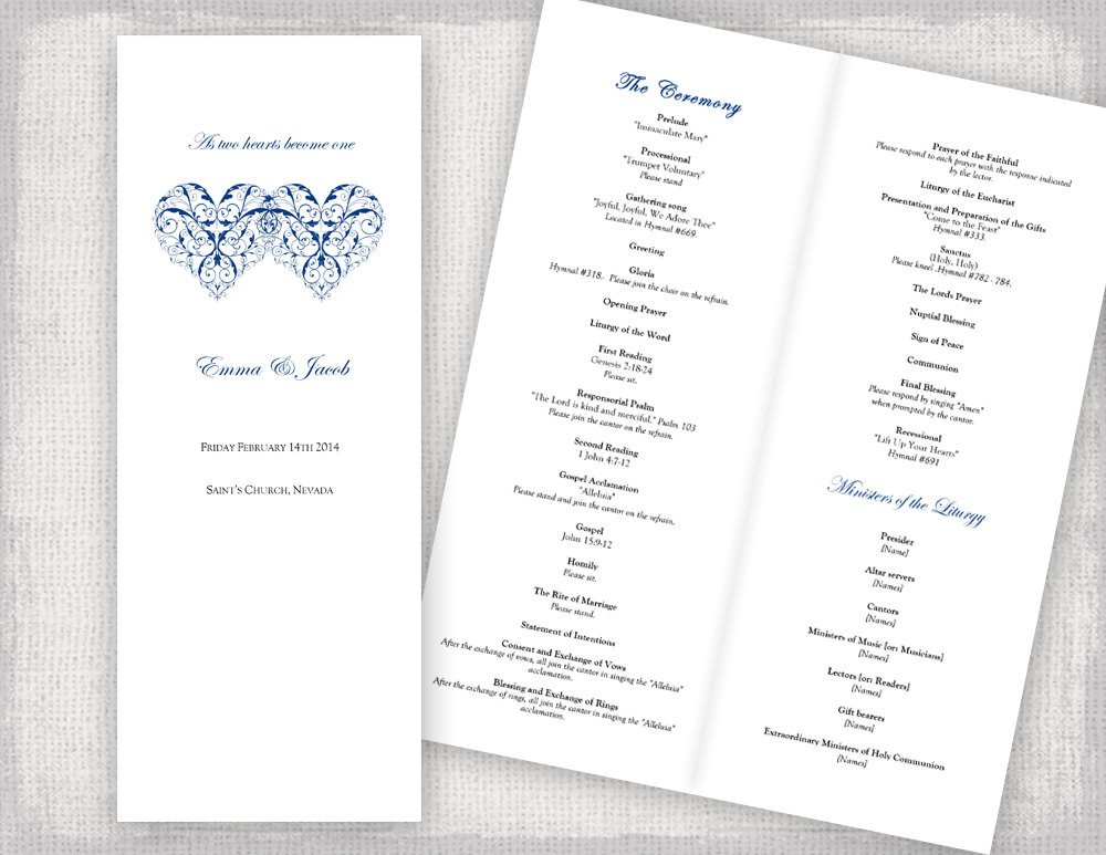 Catholic Wedding program template printable ceremony program