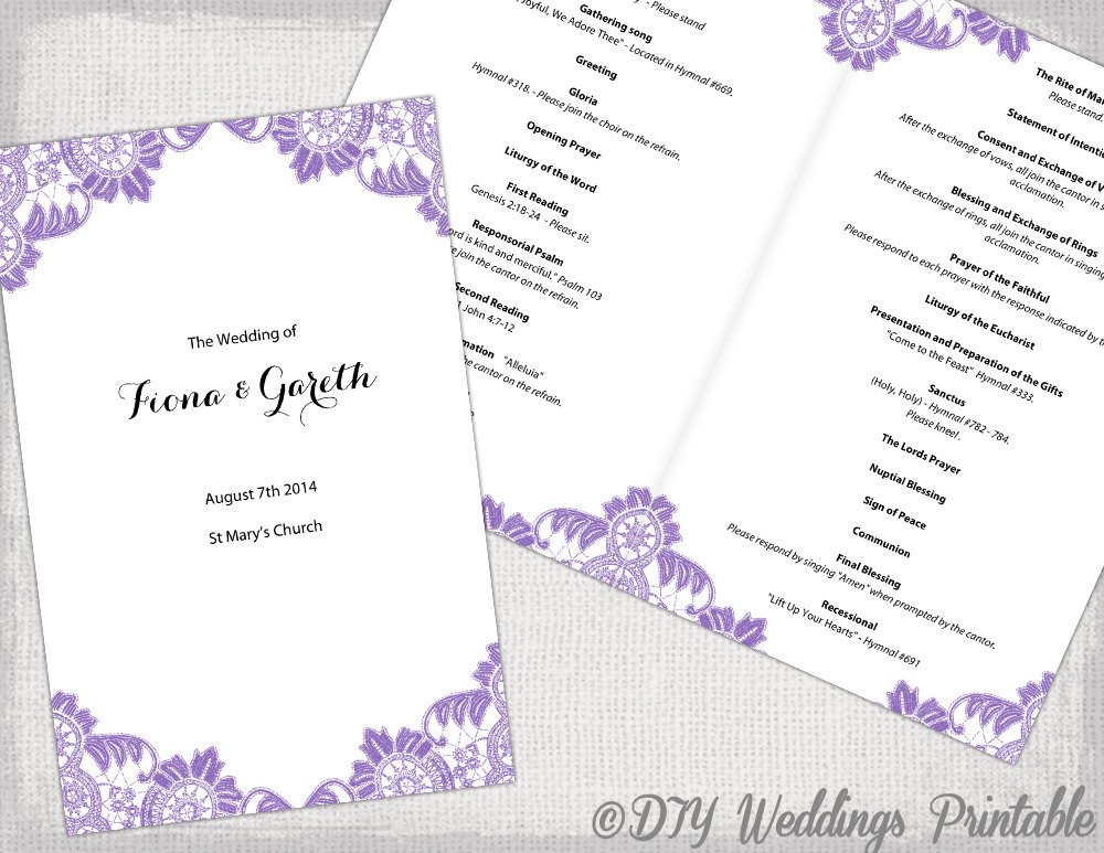 Catholic Wedding program template Wisteria lavender