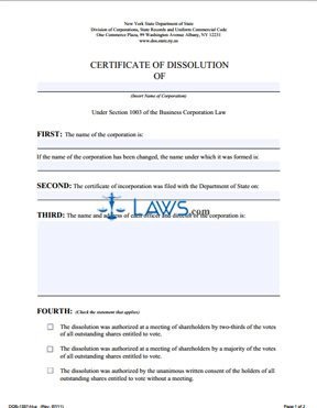 Form DOS 1337 fl a Certificate of Dissolution New York