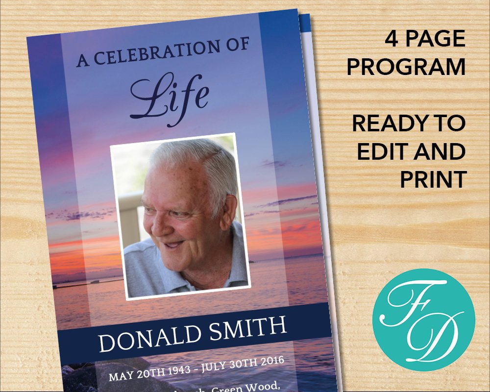 Celebration of life Printable Funeral program template