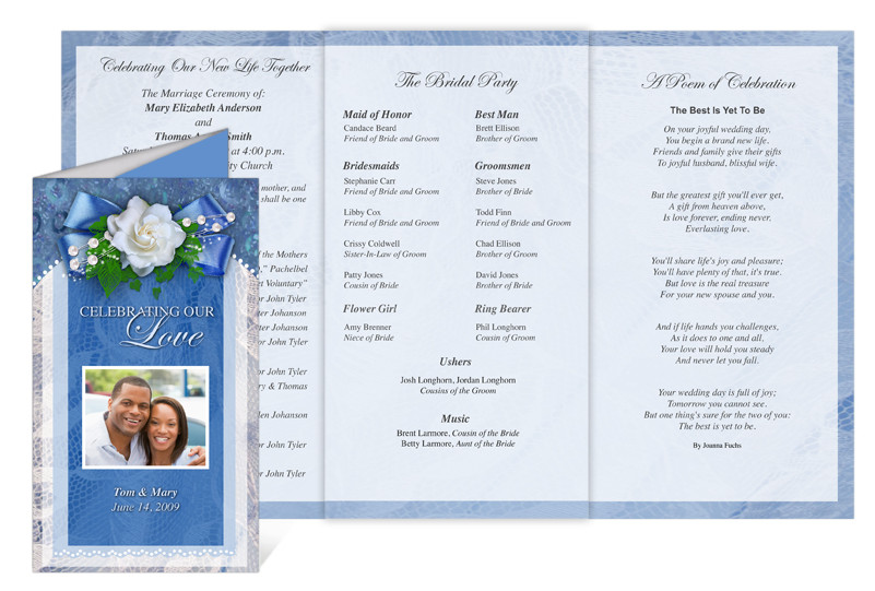 Celebration of Life Store Printable Wedding Programs With