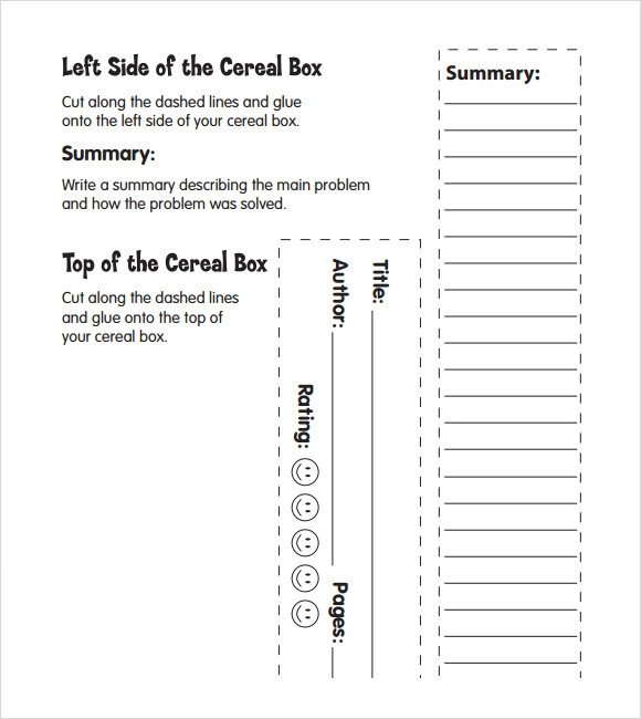 Sample Cereal Box Book Report 4 Format Example