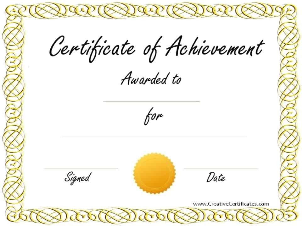 Free Customizable Certificate of Achievement