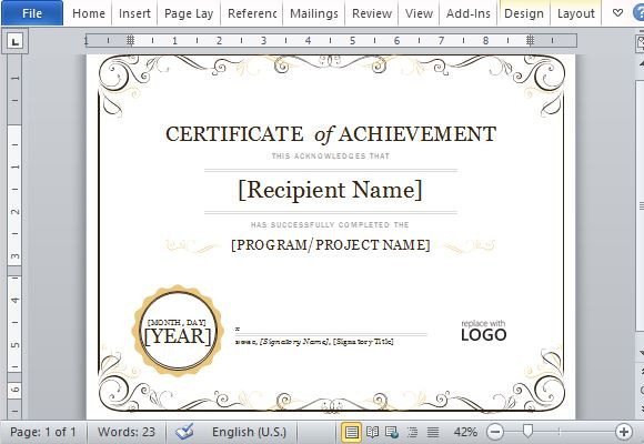 Certificate Achievement Template For Word 2013