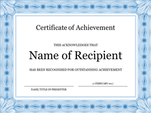 Certificate of achievement blue