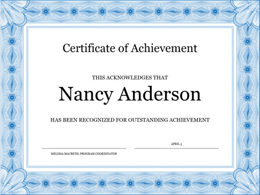 Certificate of achievement blue Templates fice