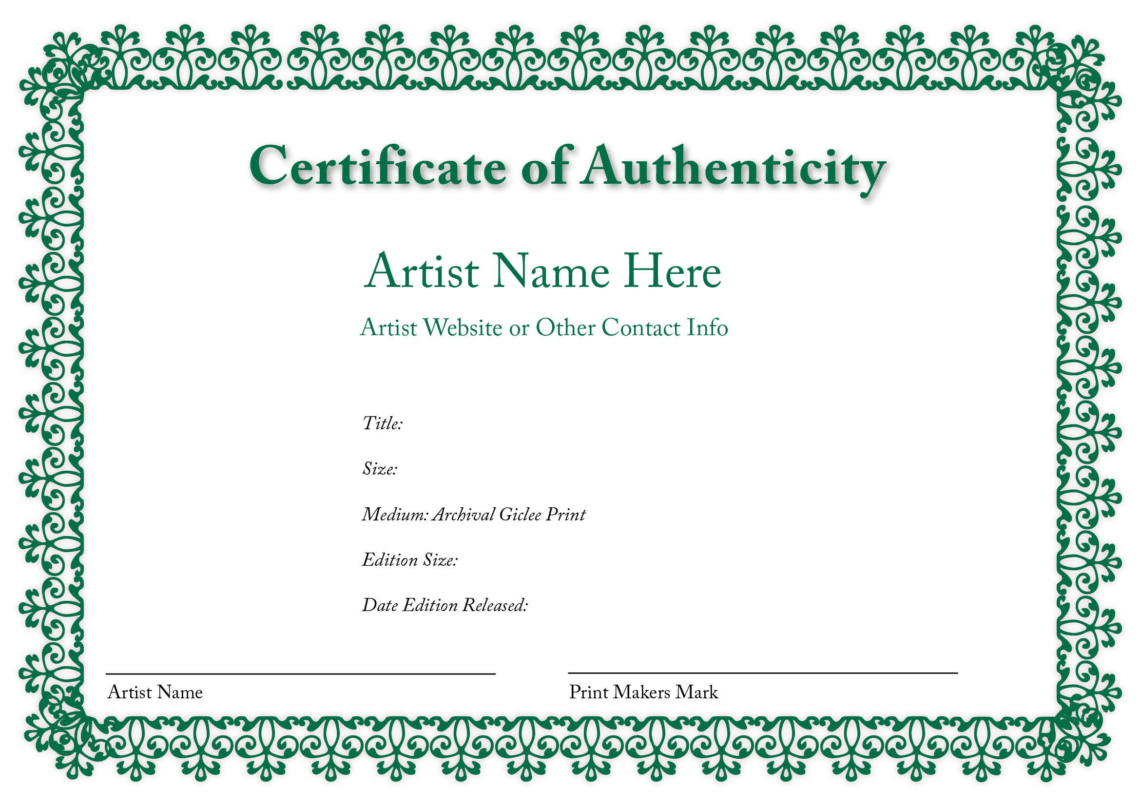 Blank certificates of authenticity