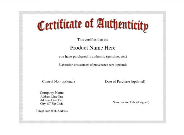 Certificate of Authenticity Template Certificate