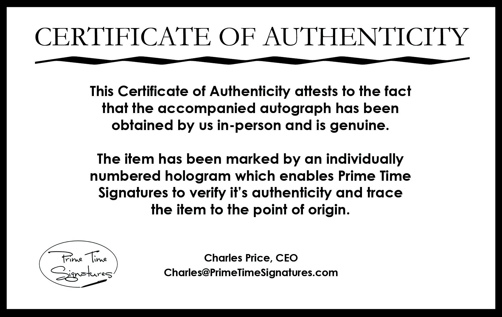 Primetime Signatures Authenticity Verification