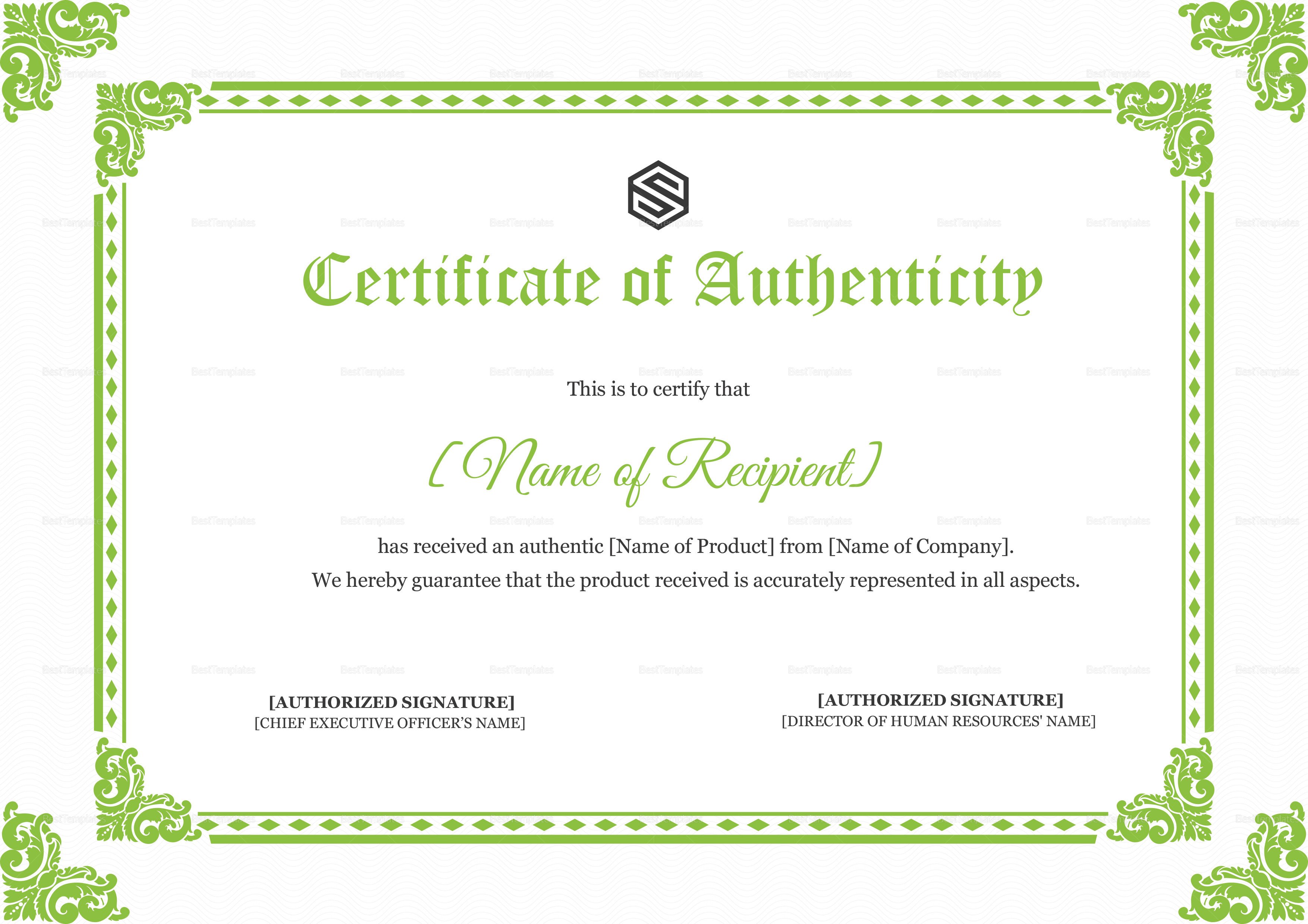 Certificate of Authenticity Design Template in PSD Word