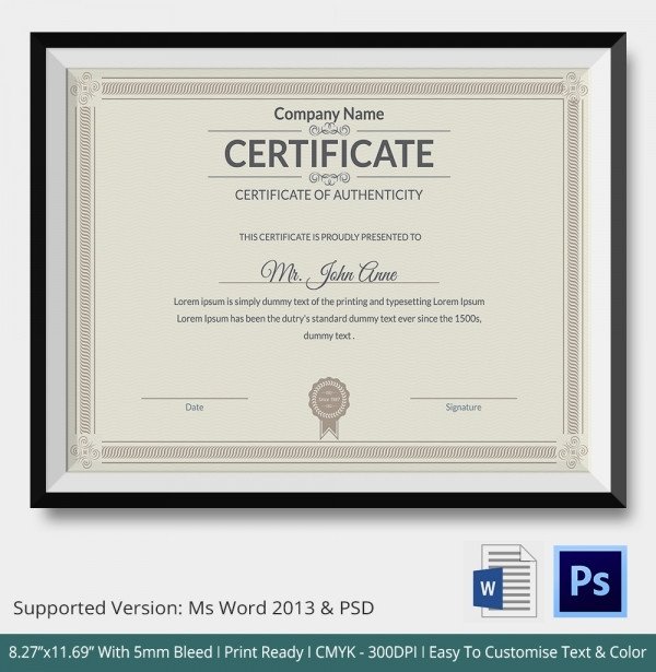 Certificate of Authenticity Template 27 Free Word PDF