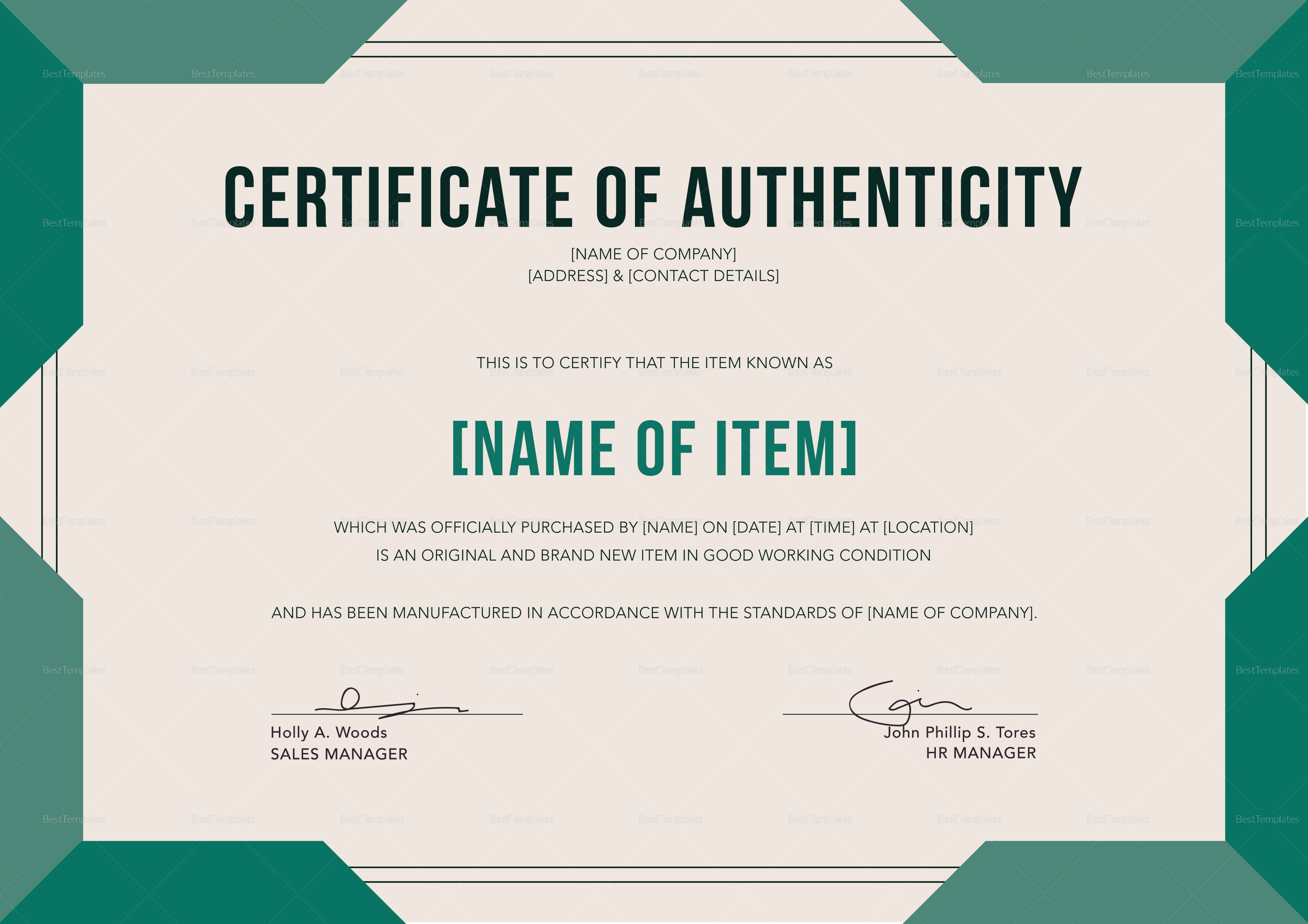 Elegant Certificate of Authenticity Design Template in PSD