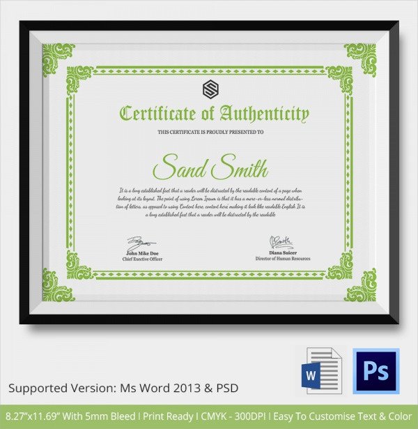 Sample Certificate of Authenticity Template 29