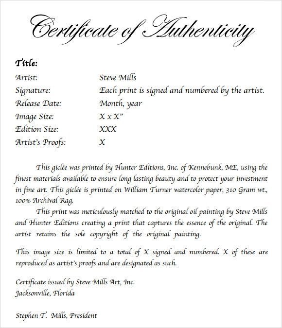 Sample Certificate of Authenticity Template 36
