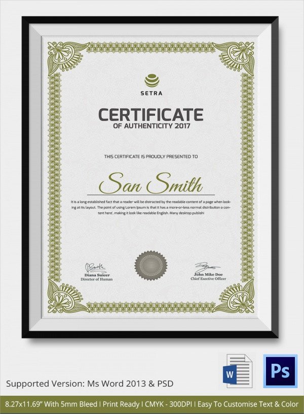 Sample Certificate of Authenticity Template 36