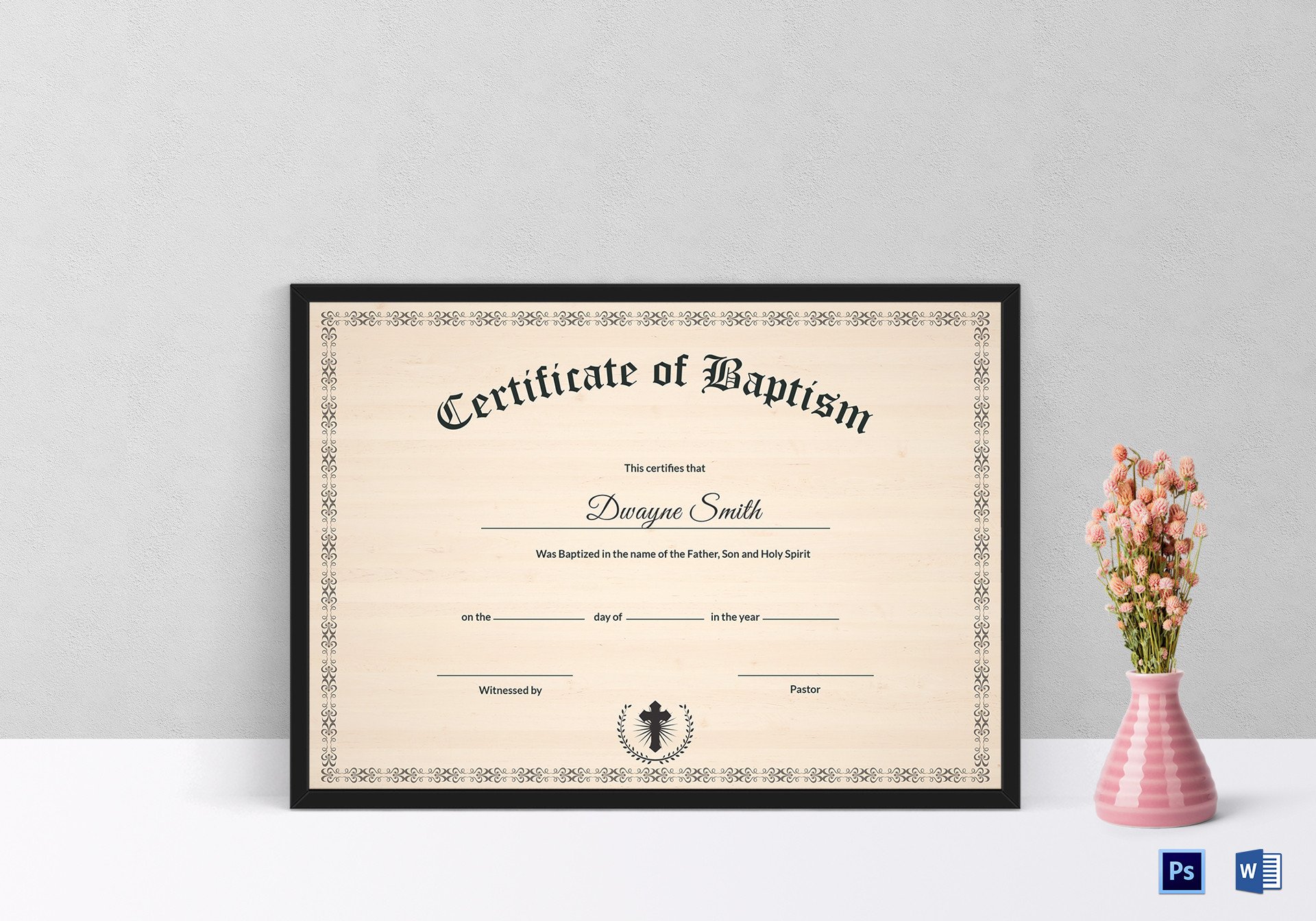 Baptism Certificate Design Template in PSD Word