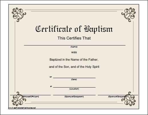 This printable baptismal certificate has a classic look