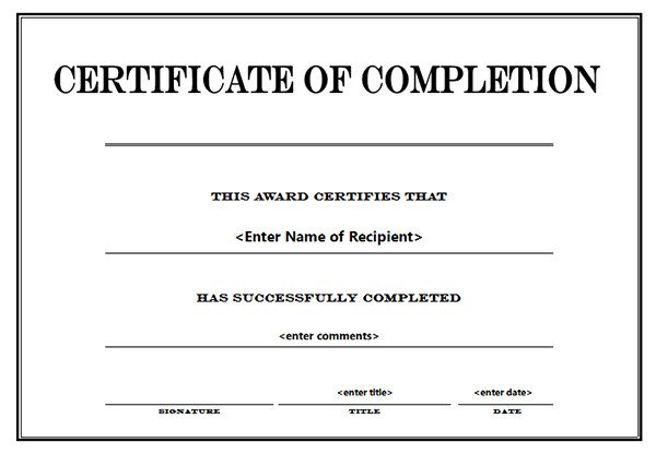 Printable Certificates of pletion