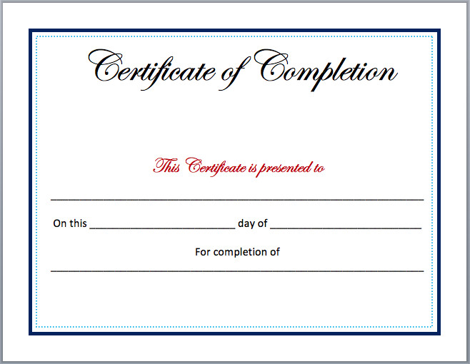 pletion Certificate Template Microsoft Word Templates