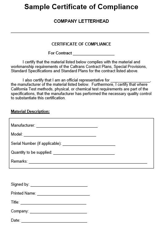 8 Free Sample Professional pliance Certificate