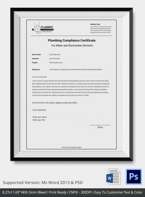Certificate of pliance Template – 12 Word PDF PSD