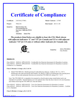 GasAlertMicroClip Series Certificate of pliance