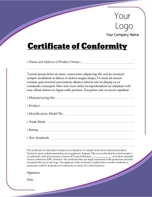 Certificate of Conformity Templates