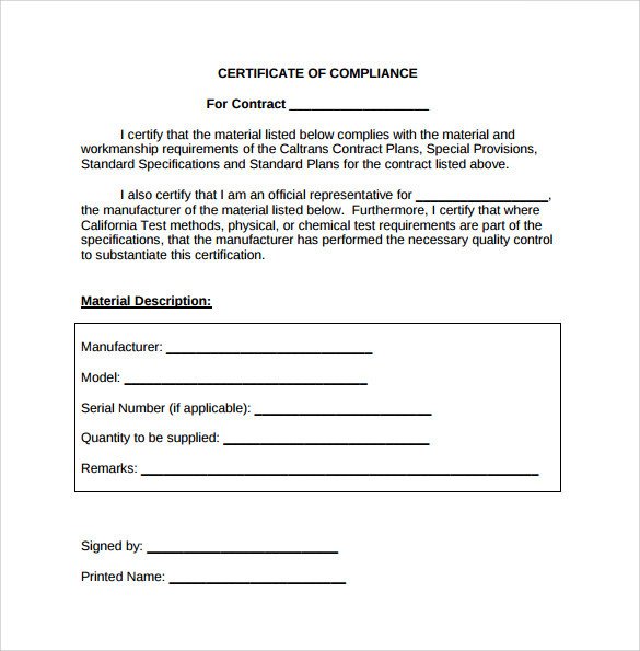 Sample Certificate of pliance 16 Documents in PDF