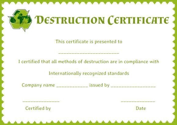 certificate of data destruction template