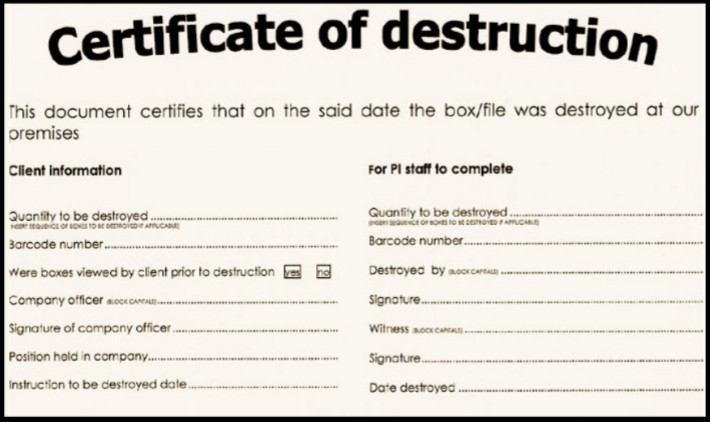 Certificate of Destruction for Document Shredding