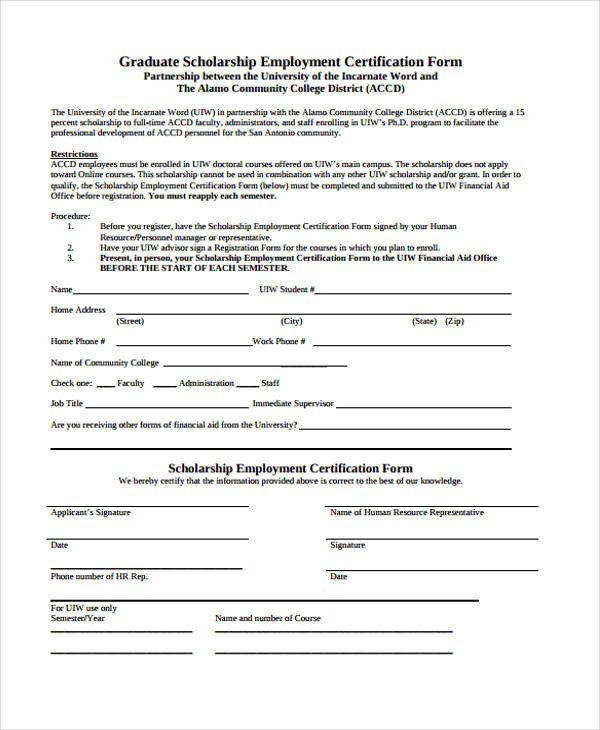 10 Employment Certification Form Sample Free Sample