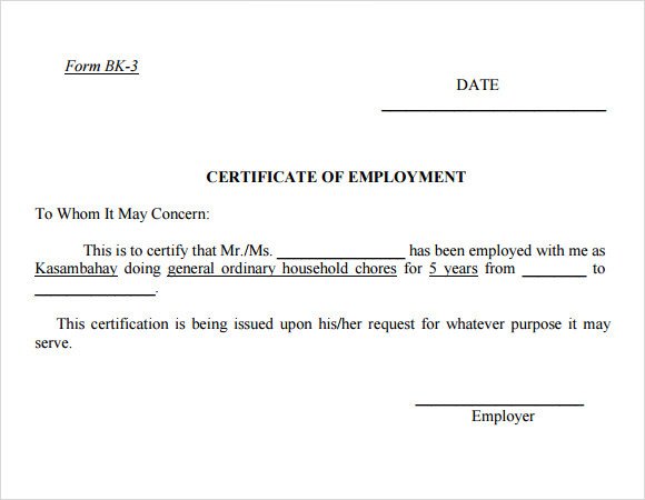 Employment Certificate Template 20 Download Free