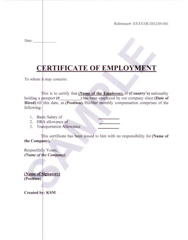 Certificate Employment Currently Employed